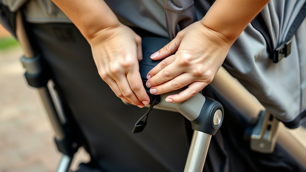 locate stroller folding mechanism